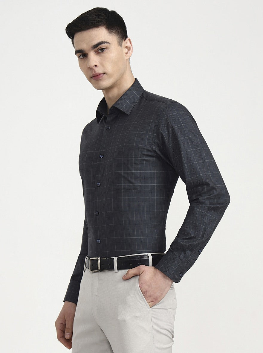Dark Green Checked Slim Fit Formal Shirt | Metal