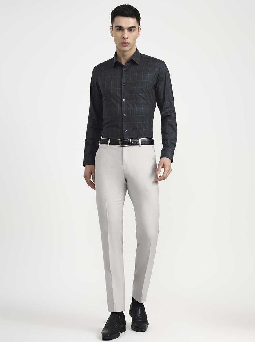 Dark Green Checked Slim Fit Formal Shirt | Metal