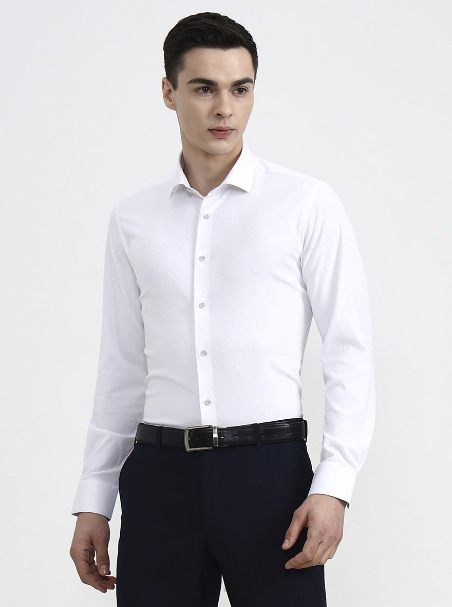 White Printed Slim Fit Party Wear Shirt | Wyre