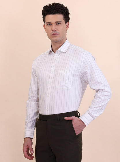 White & Grey Striped Regular Fit Formal Shirt | Greenfibre