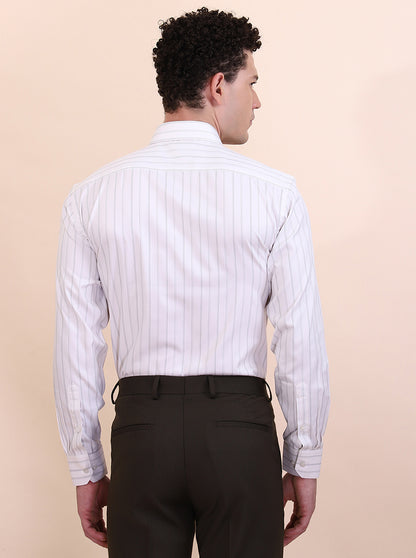 White & Grey Striped Regular Fit Formal Shirt | Greenfibre