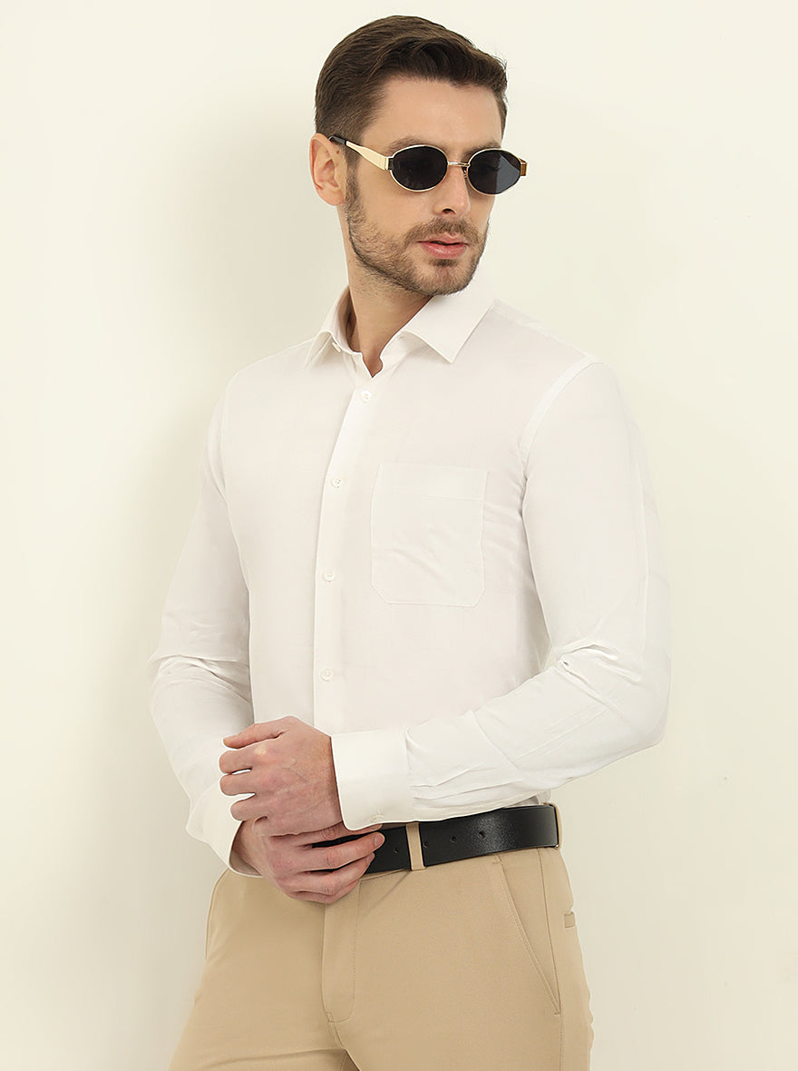 White Solid Slim Fit Formal Shirt | JadeBlue Youth