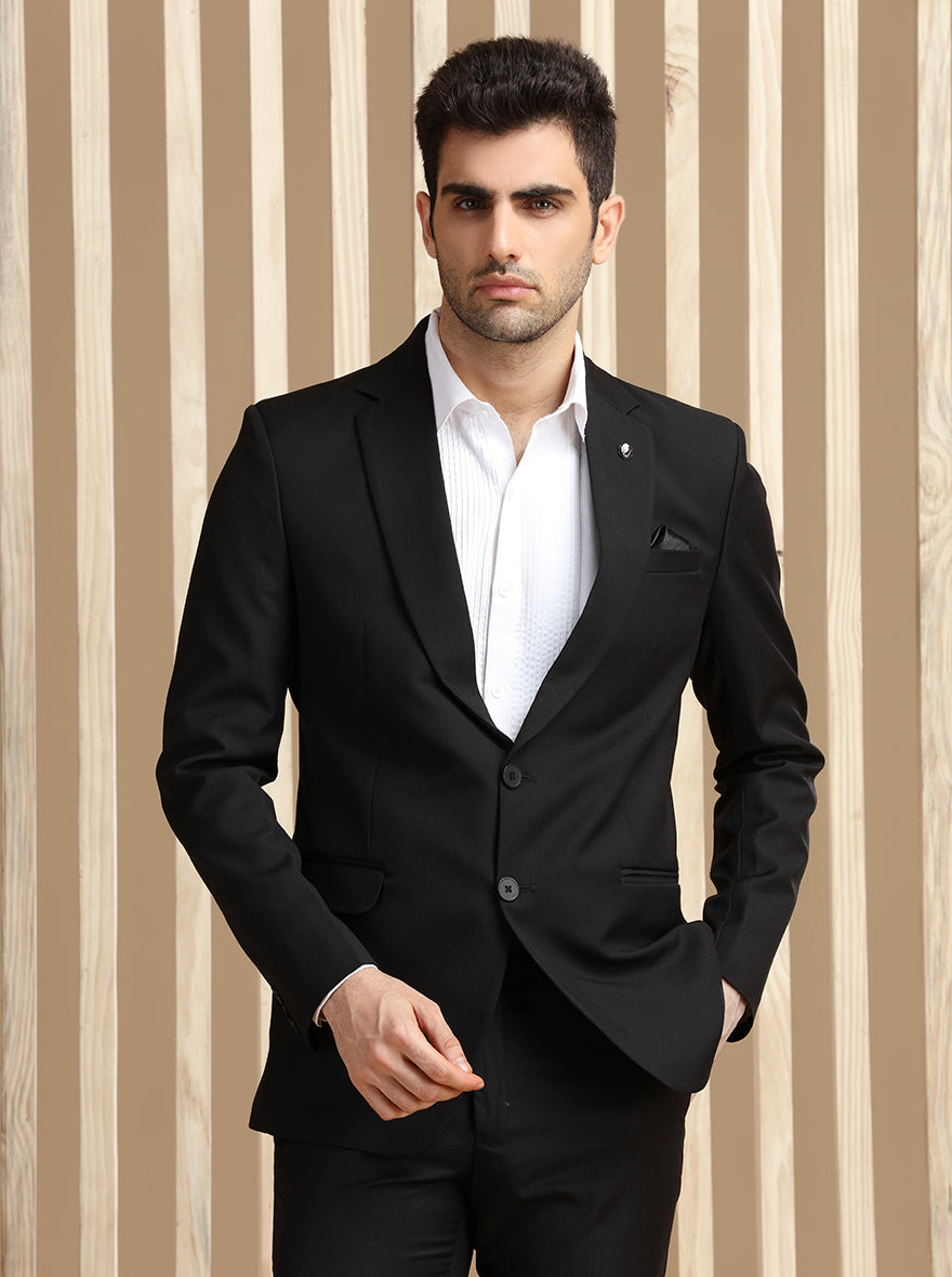 Black Self Textured Suit | JadeBlue