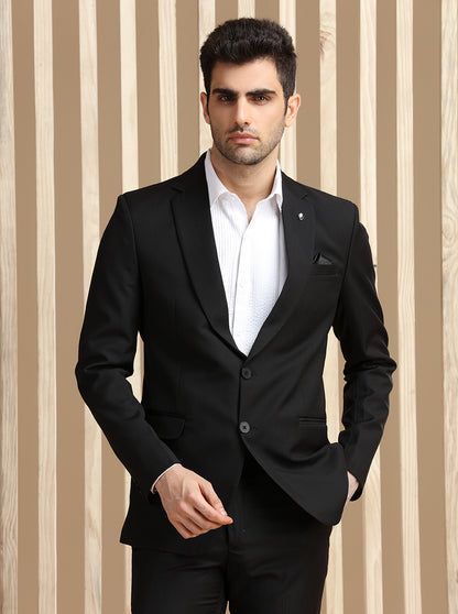 Black Self Textured Suit | JadeBlue