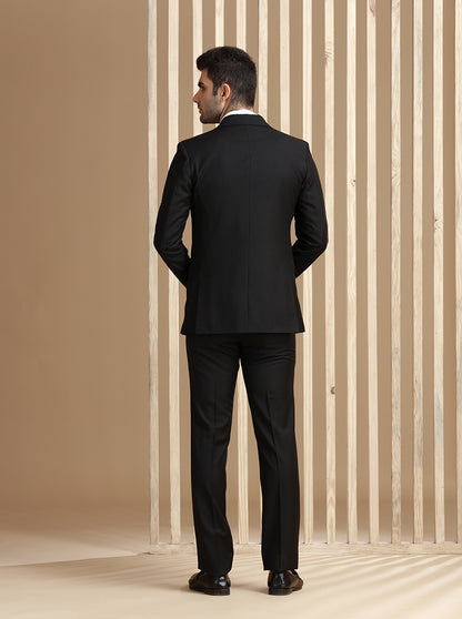 Black Self Textured Suit | JadeBlue