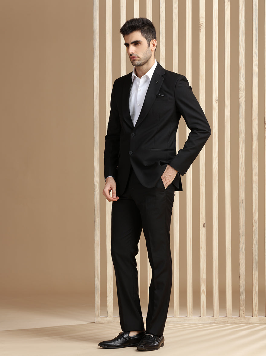 Black Self Textured Suit | JadeBlue