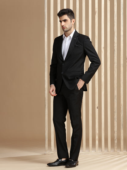 Black Self Textured Suit | JadeBlue