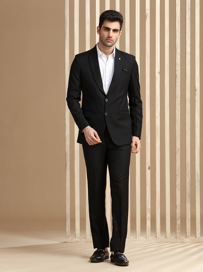 Black Self Textured Suit | JadeBlue