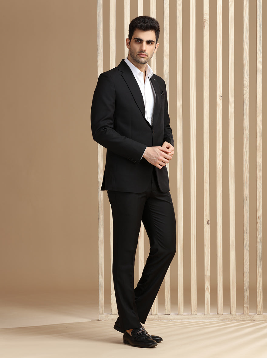Black Self Textured Suit | JadeBlue