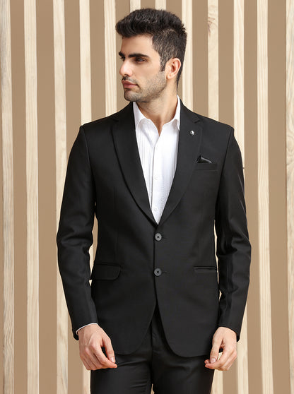Black Self Textured Suit | JadeBlue