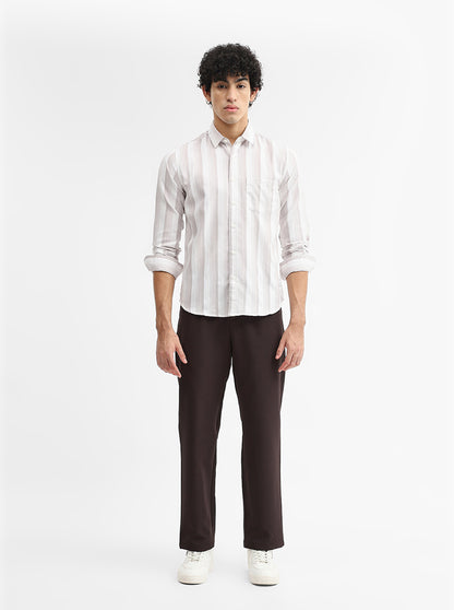 Brown Striped Slim Fit Casual Shirt | Greenfibre