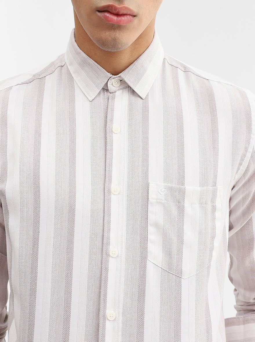 Brown Striped Slim Fit Casual Shirt | Greenfibre