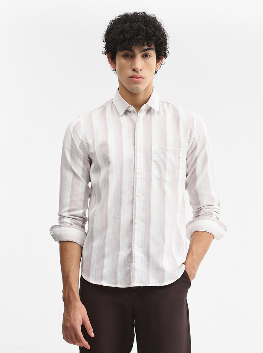 Brown Striped Slim Fit Casual Shirt | Greenfibre