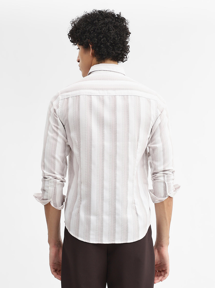 Brown Striped Slim Fit Casual Shirt | Greenfibre