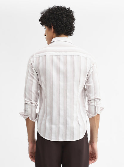 Brown Striped Slim Fit Casual Shirt | Greenfibre