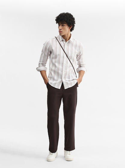 Brown Striped Slim Fit Casual Shirt | Greenfibre