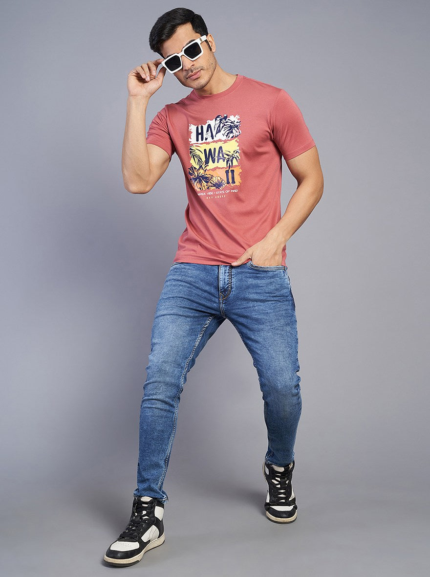 Pink Printed Slim Fit T-Shirt | JadeBlue