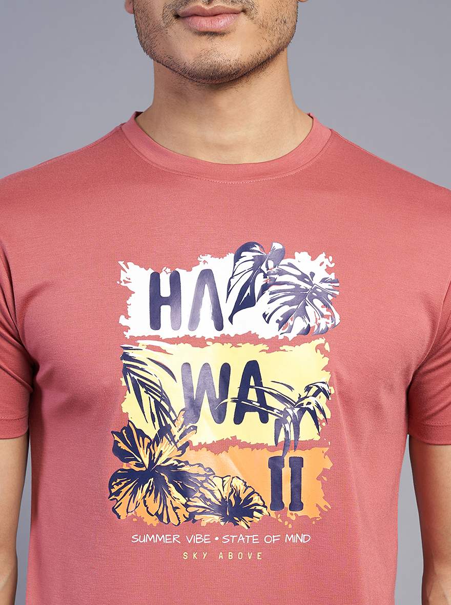 Pink Printed Slim Fit T-Shirt | JadeBlue