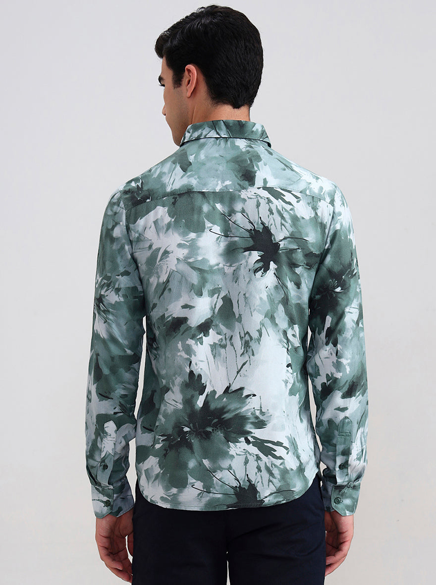 Green Printed Slim Fit Casual Shirt | Greenfibre