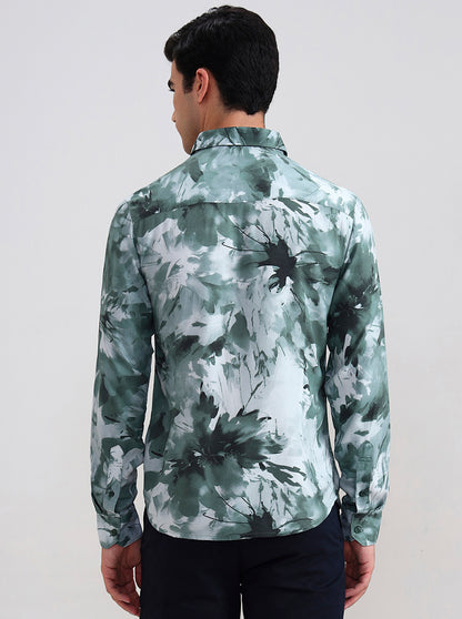 Green Printed Slim Fit Casual Shirt | Greenfibre