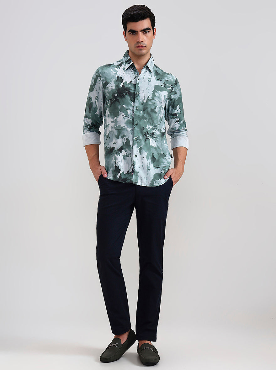 Green Printed Slim Fit Casual Shirt | Greenfibre
