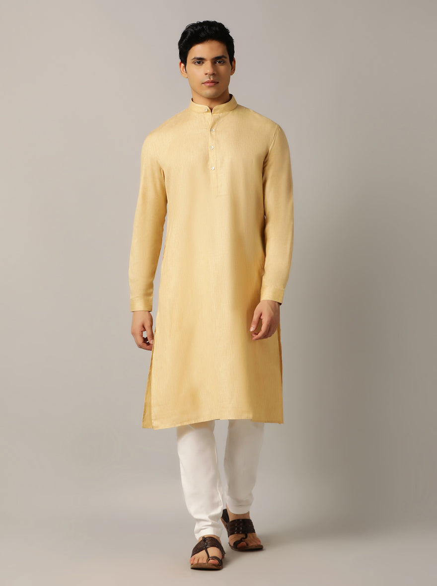 Fawn Solid Regular Fit Modi Kurta | JadeBlue