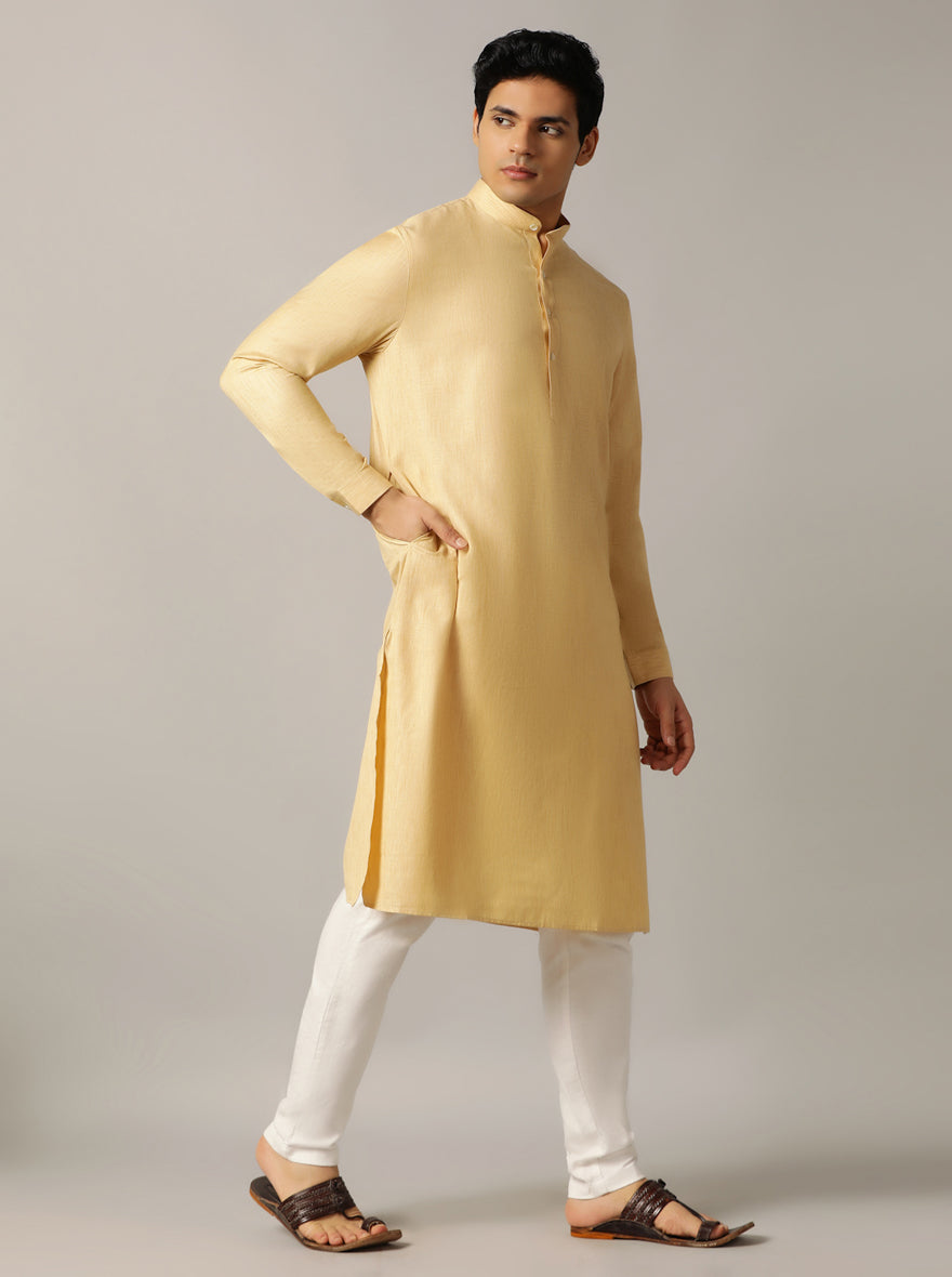 Fawn Solid Regular Fit Modi Kurta | JadeBlue