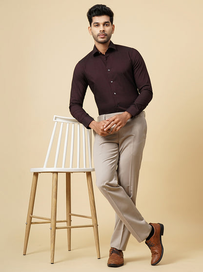 Wine Solid Slim Fit Party Wear Shirt | Wyre