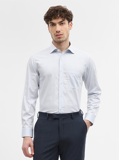 White & Sky Blue Jacquard Slim Fit Formal Shirt | Metal