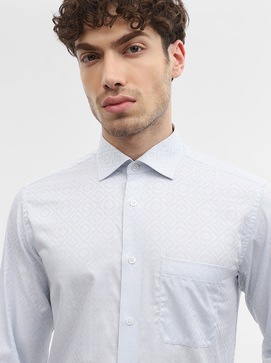 White & Sky Blue Jacquard Slim Fit Formal Shirt | Metal