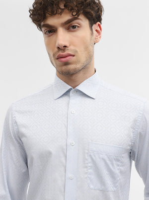 White & Sky Blue Jacquard Slim Fit Formal Shirt | Metal
