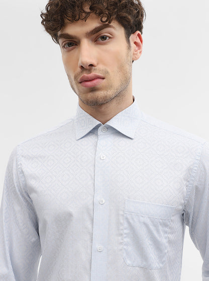 White & Sky Blue Jacquard Slim Fit Formal Shirt | Metal
