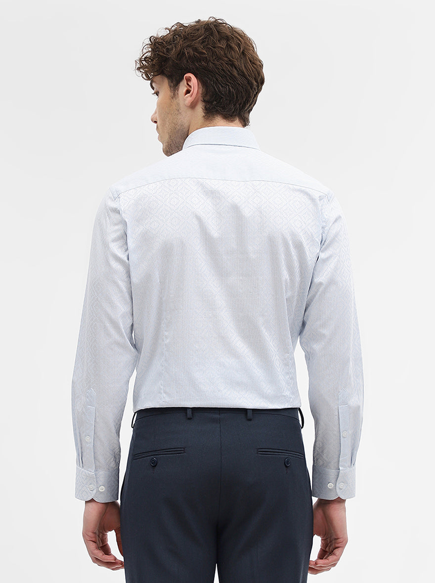 White & Sky Blue Jacquard Slim Fit Formal Shirt | Metal
