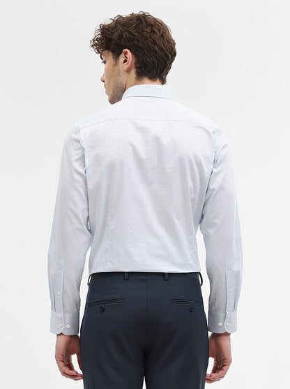 White & Sky Blue Jacquard Slim Fit Formal Shirt | Metal
