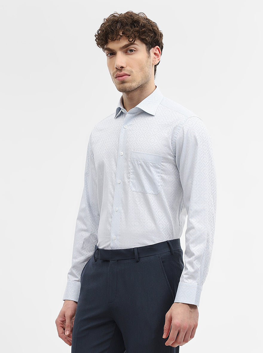 White & Sky Blue Jacquard Slim Fit Formal Shirt | Metal