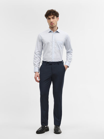 White & Sky Blue Jacquard Slim Fit Formal Shirt | Metal