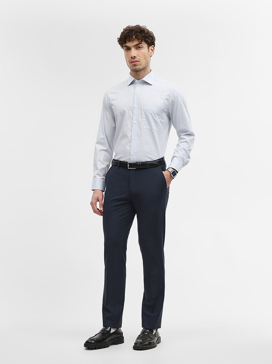 White & Sky Blue Jacquard Slim Fit Formal Shirt | Metal