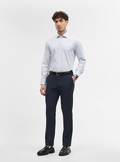 White & Sky Blue Jacquard Slim Fit Formal Shirt | Metal