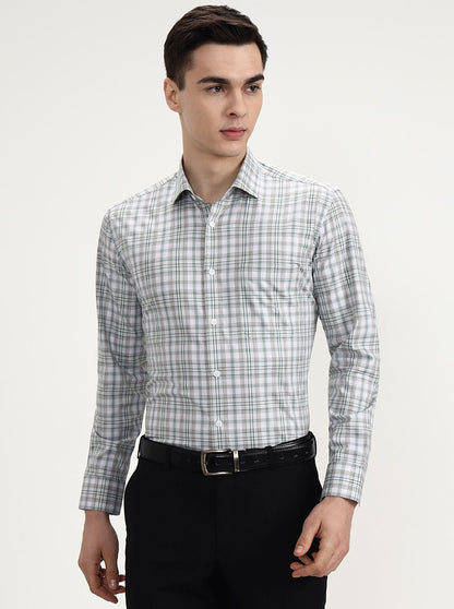 Green Checked Slim Fit Formal Shirt | Metal