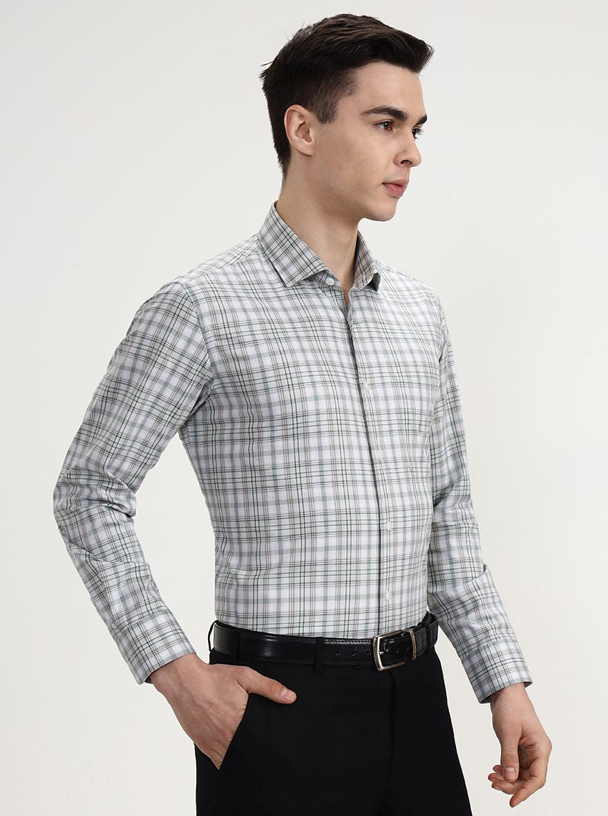 Green Checked Slim Fit Formal Shirt | Metal
