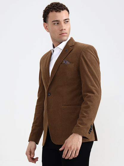 Brown Solid Regular Fit Blazer | Wyre