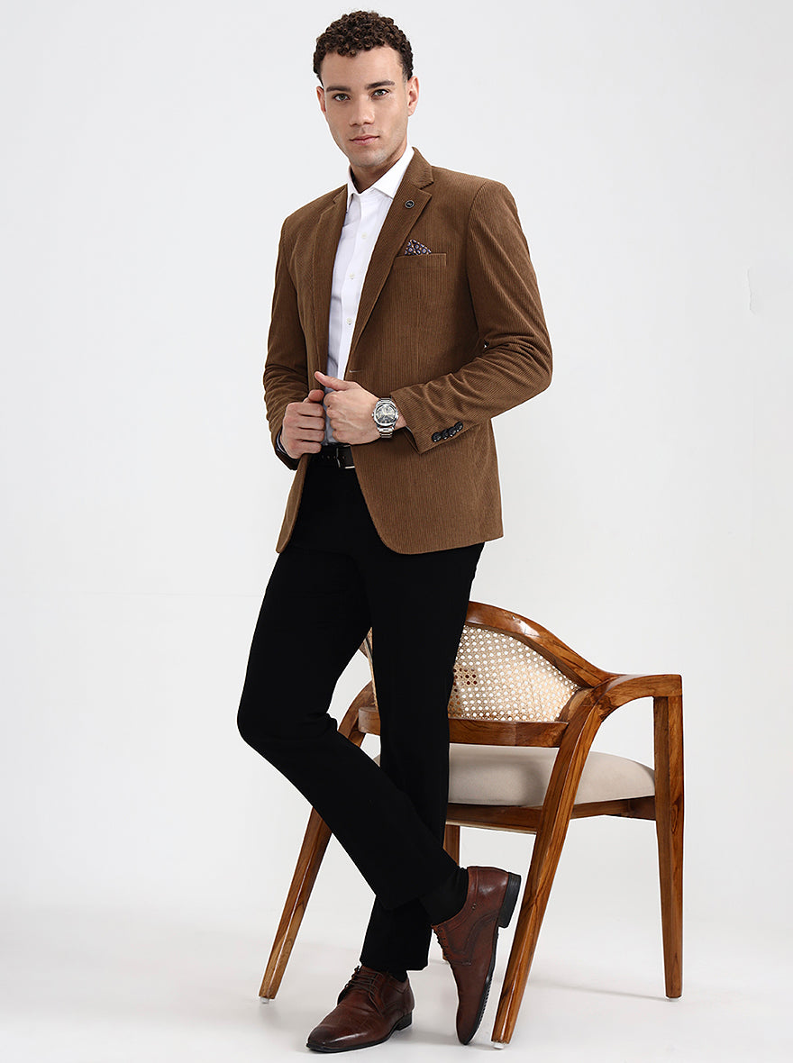 Brown Solid Regular Fit Blazer | Wyre