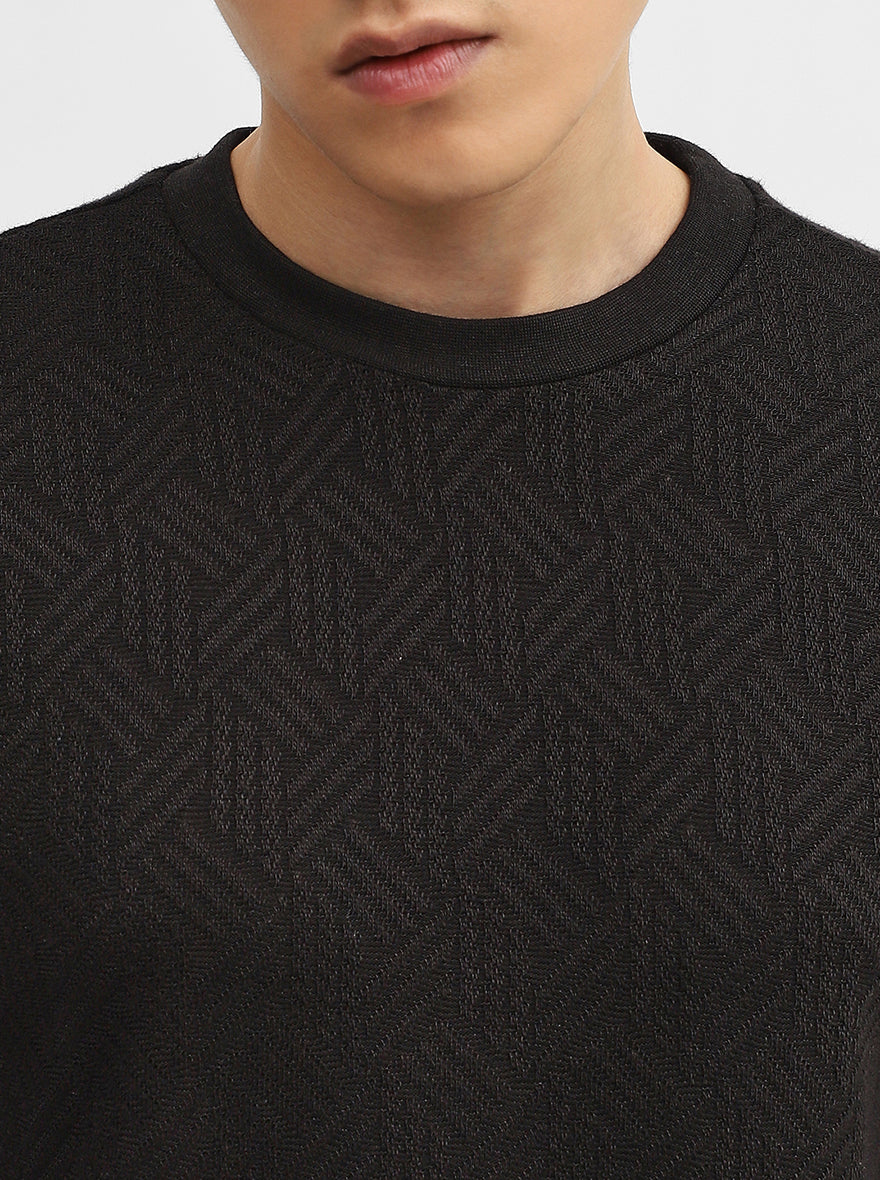 Black Jacquard Slim Fit Winter T-Shirt | Greenfibre