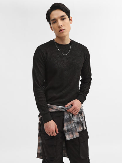 Black Jacquard Slim Fit Winter T-Shirt | Greenfibre