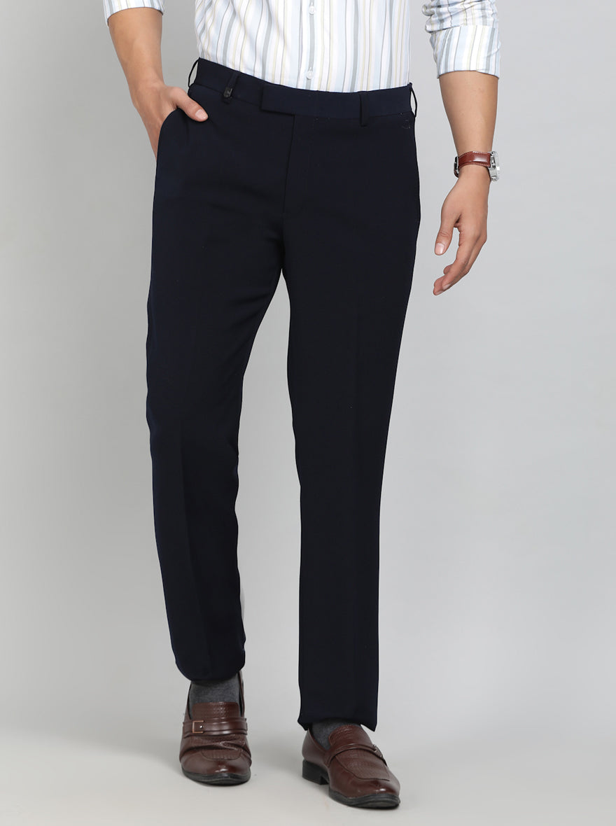 Blue Solid Slim Fit Formal Trouser | JB Studio