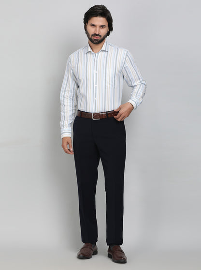 Blue Solid Slim Fit Formal Trouser | JB Studio