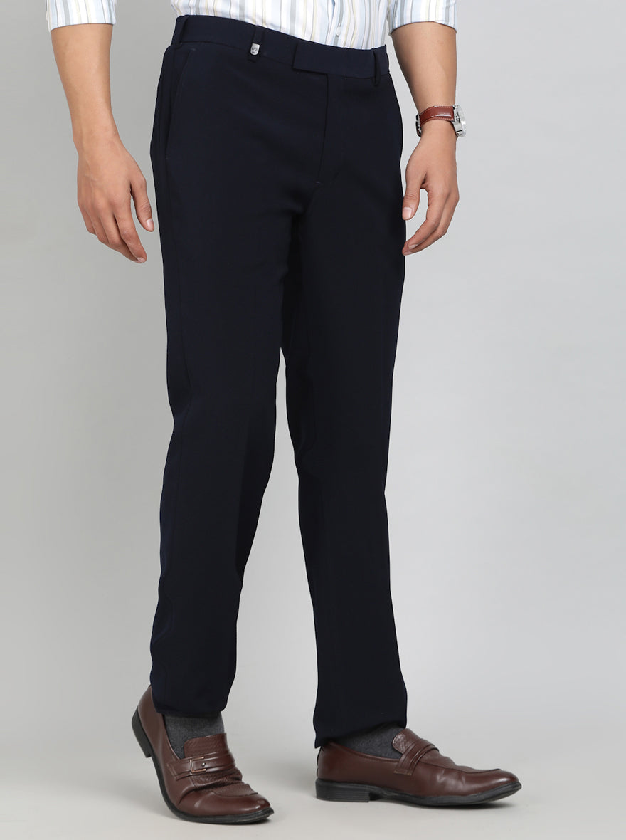 Blue Solid Slim Fit Formal Trouser | JB Studio