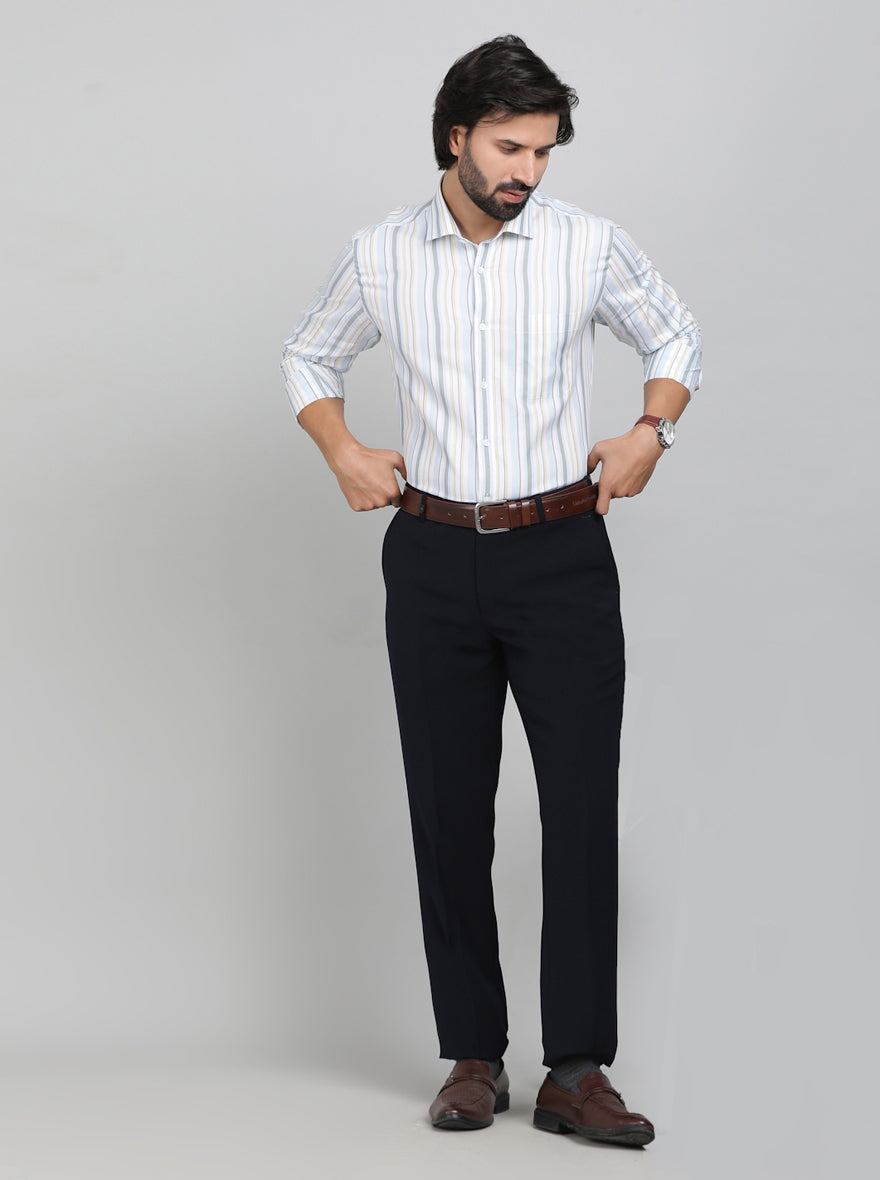 Blue Solid Slim Fit Formal Trouser | JB Studio