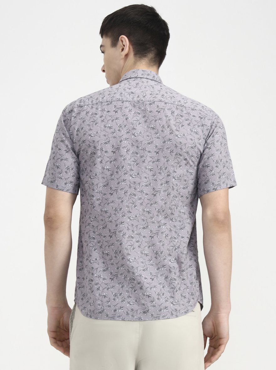 Grey Printed Tailored Fit Semi Casual Shirt | JadeBlue