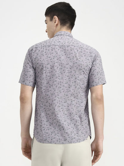 Grey Printed Tailored Fit Semi Casual Shirt | JadeBlue